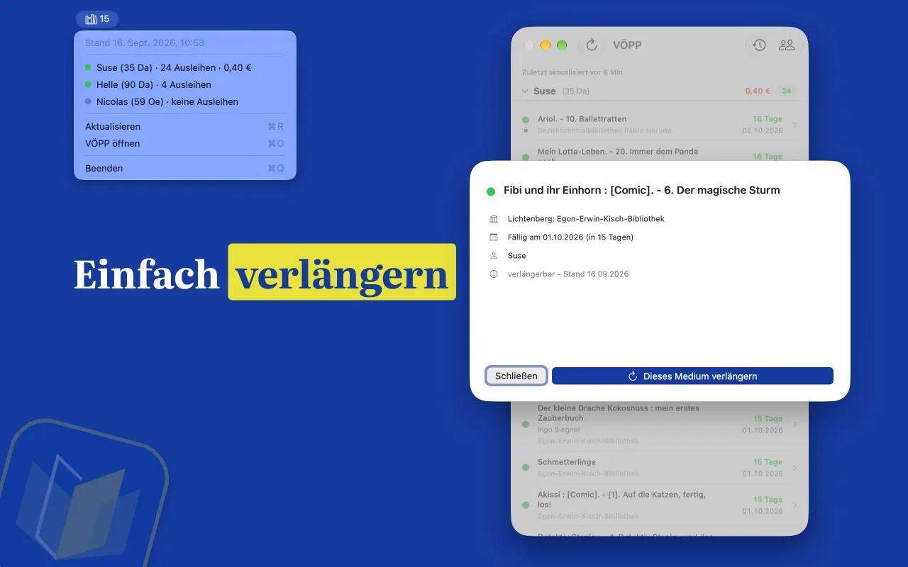 VÖPP am Mac: einzelnes Medium verlängern